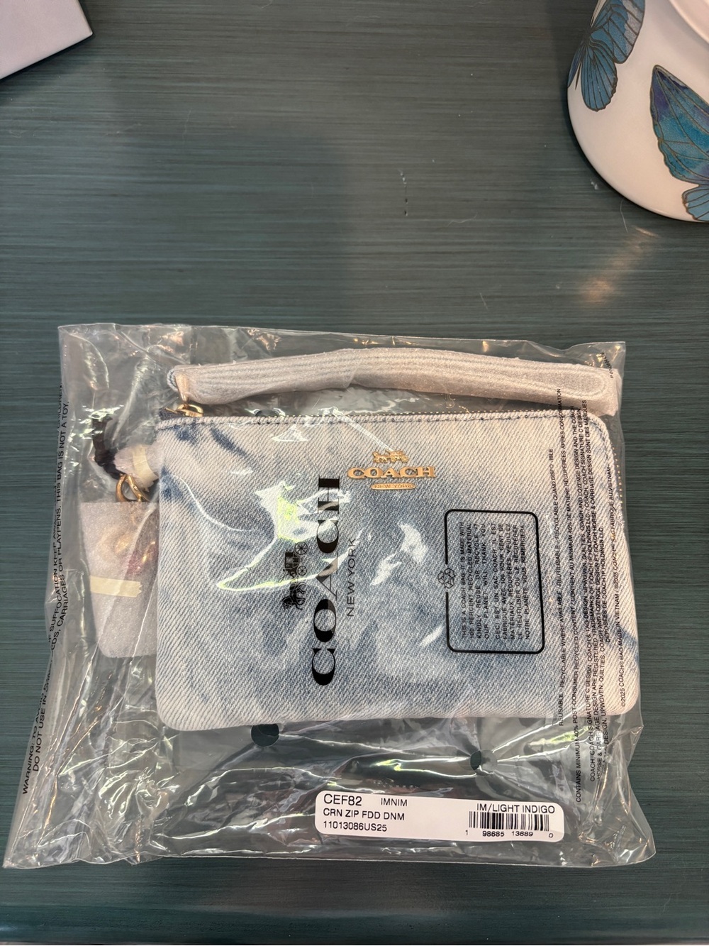 Coach Loved Denim Indigo Blue with Coach Cherry 🍒 & Signature C Gold Charms! NEW - Picture 9 of 10